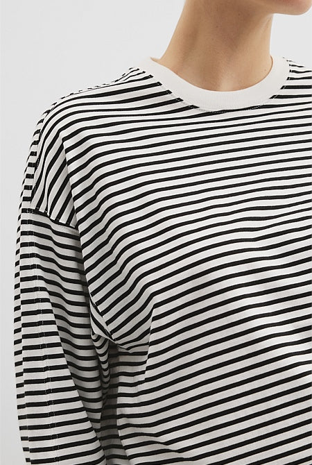 Australian Cotton Stripe Long Sleeve Relaxed T-Shirt