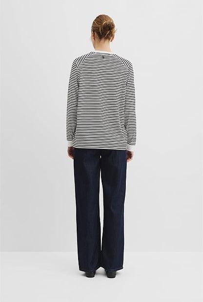 Australian Cotton Stripe Long Sleeve Relaxed T-Shirt