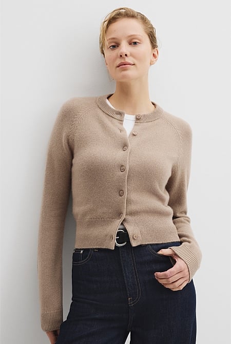 Cotton Cashmere Crew Neck Cardigan