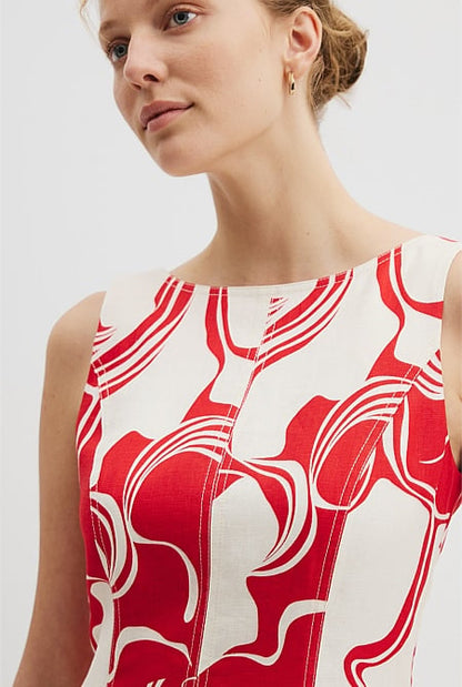 Organically Grown Linen Print Flared Mini Dress