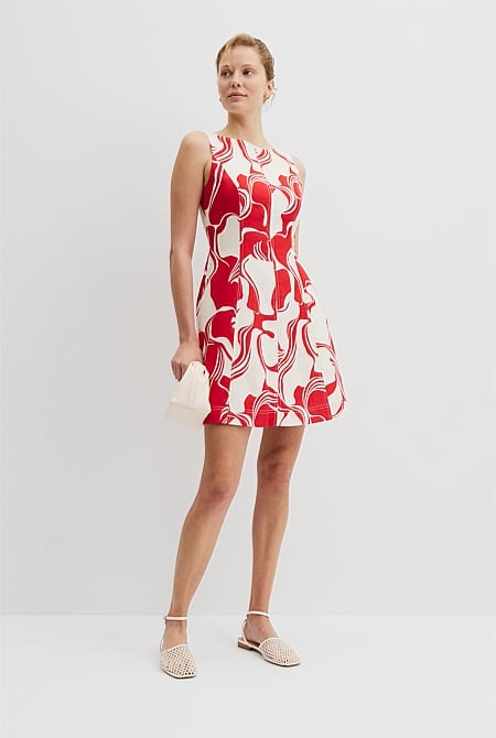 Organically Grown Linen Print Flared Mini Dress