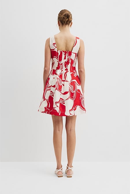 Organically Grown Linen Print Flared Mini Dress