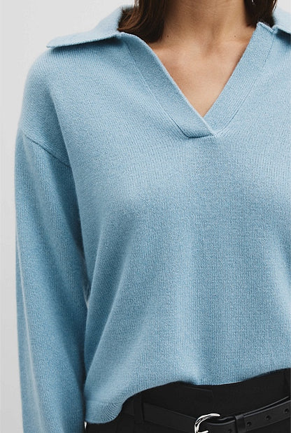 Wool Cashmere Collared Knit Sweater