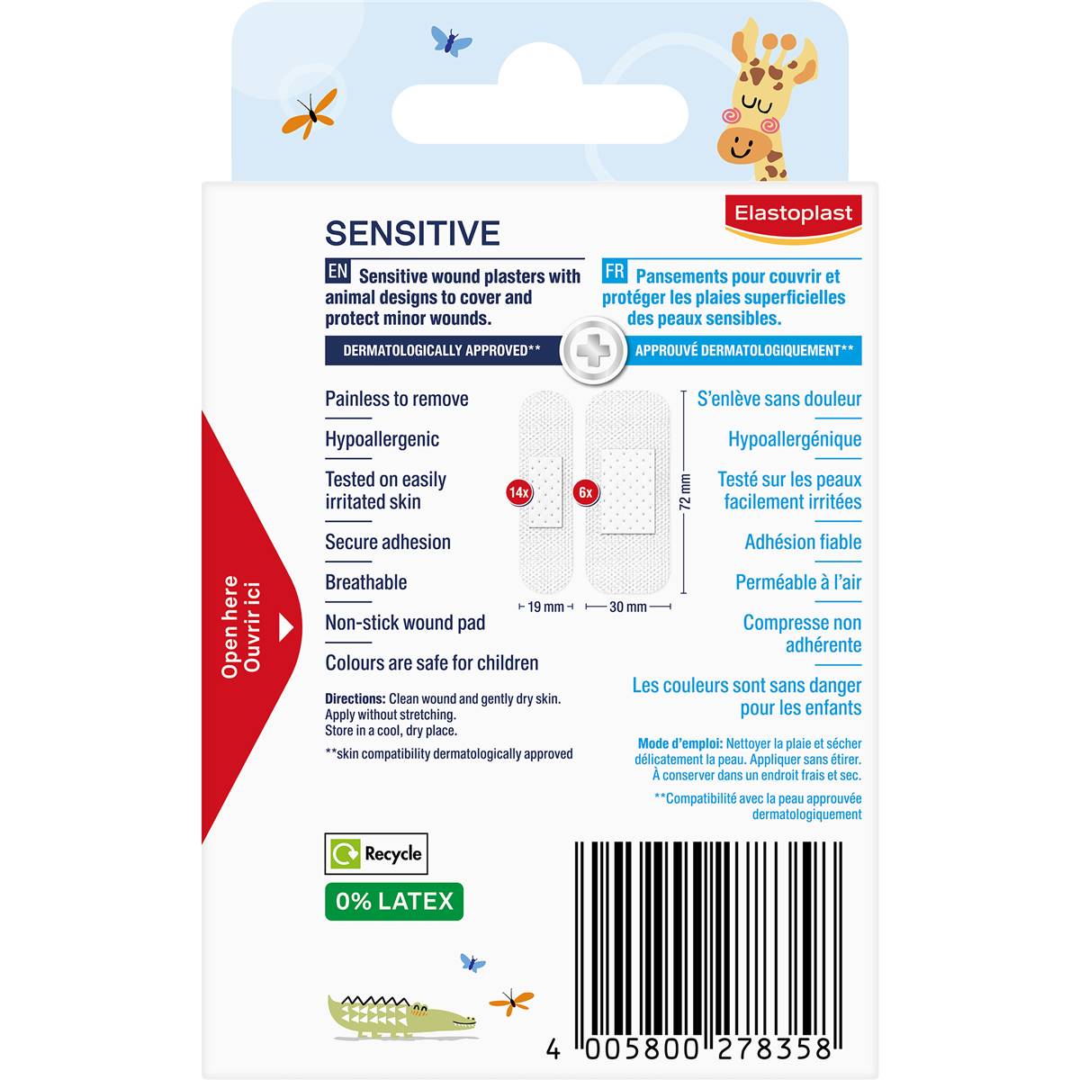 Elastoplast Sensitive Plasters For Kids With Animal Print 20 Pack