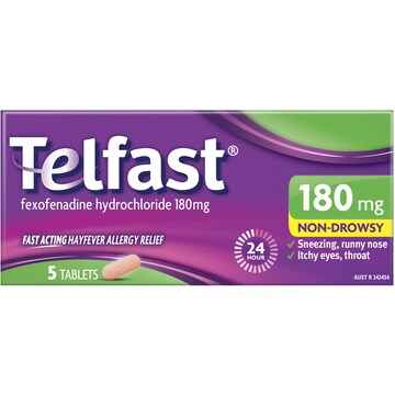 Telfast Hayfever Allergy Relief 180mg Antihistamine Tablets 5 pack