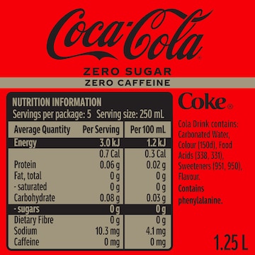Coca-Cola Caffeine Free Zero Sugar Soft Drink Bottle 1.25L