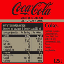 Coca-Cola Caffeine Free Zero Sugar Soft Drink Bottle 1.25L