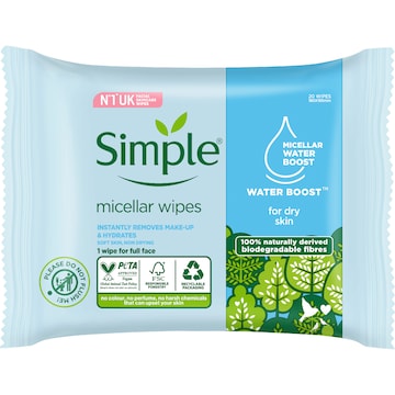 Simple Micellar Wipes Water Boost 20 pack