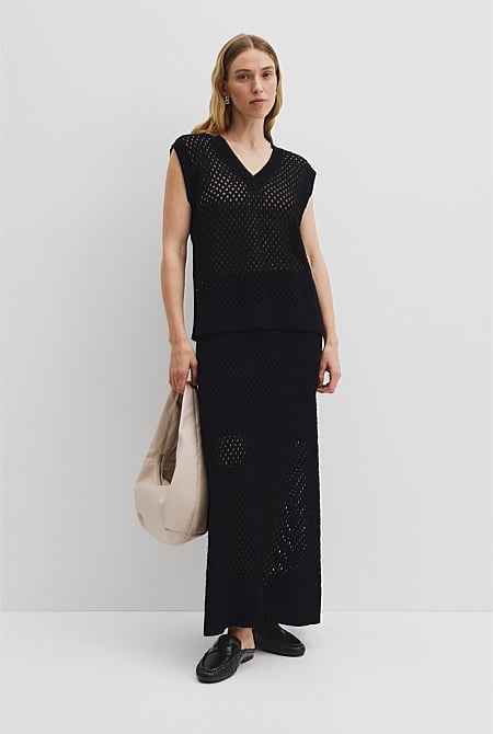Organically Grown Cotton Linen Open Mesh Knit T-Shirt