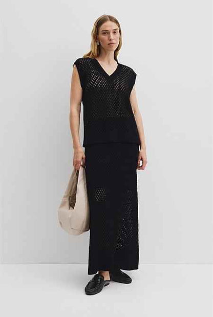 Organically Grown Cotton Linen Open Mesh Knit T-Shirt