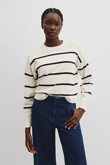 Organically Grown Cotton Linen Stripe Crew Neck Knit