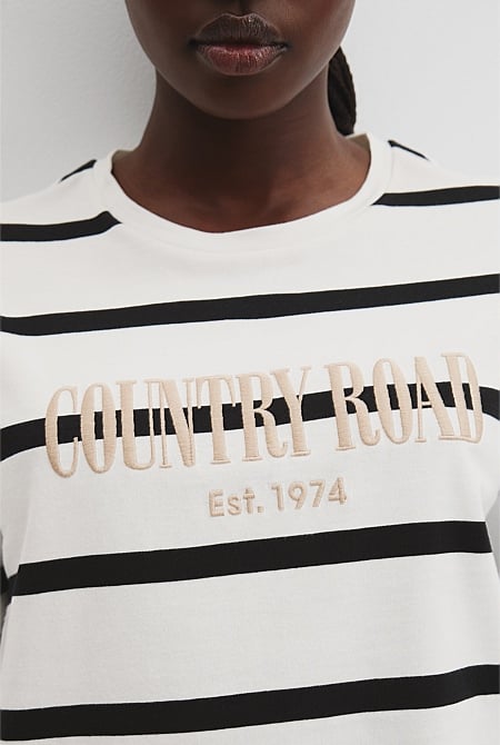 Verified Australian Cotton Stripe Heritage Embroidered T-Shirt