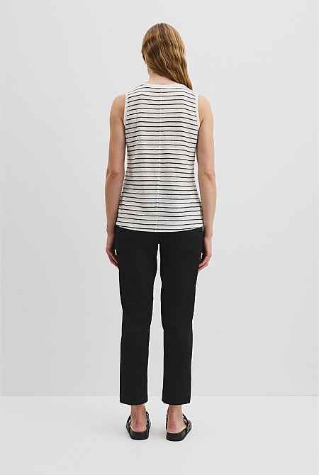 Organically Grown Linen Stripe Scoop Neck T-Shirt