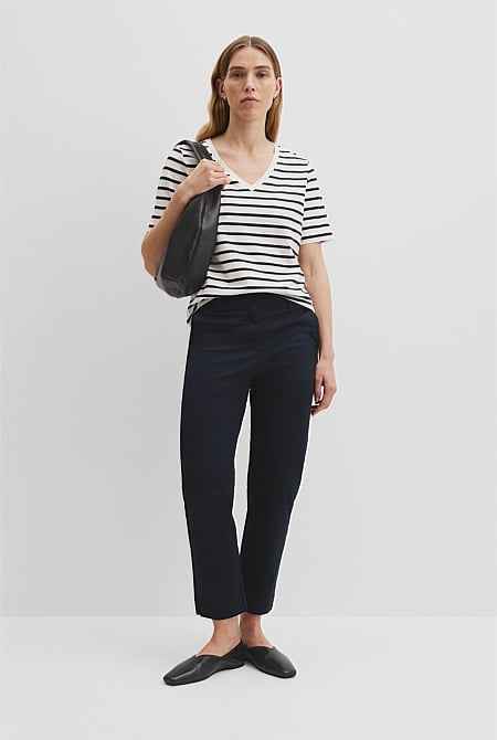 Australian Cotton Stripe Short Sleeve V-Neck Neck T-Shirt