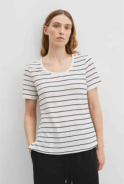 Organically Grown Linen Stripe Scoop Neck T-Shirt