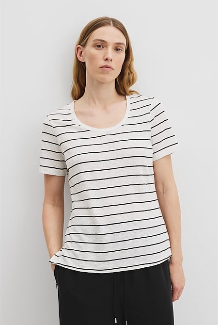 Organically Grown Linen Stripe Scoop Neck T-Shirt