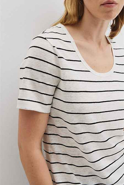 Organically Grown Linen Stripe Scoop Neck T-Shirt