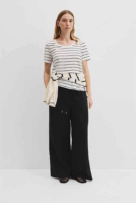 Organically Grown Linen Stripe Scoop Neck T-Shirt
