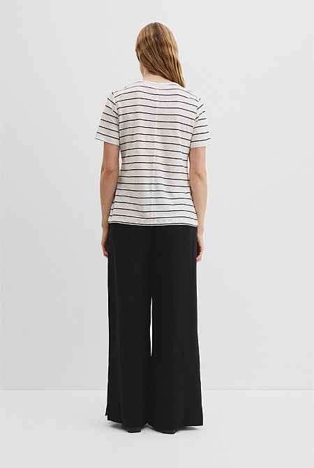 Organically Grown Linen Stripe Scoop Neck T-Shirt