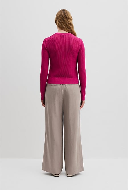 Organically Grown Cotton Linen Open Mesh Knit Cardigan