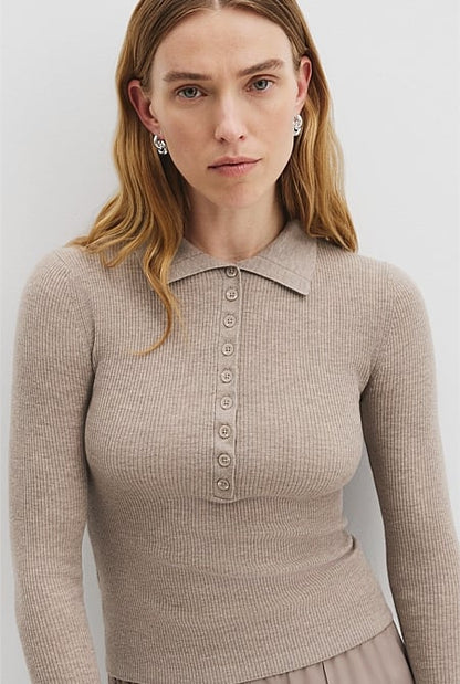Wool Silk Knit Henley