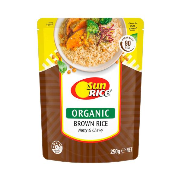SUNRICE MICROWAVE ORGANIC BROWN RICE POUCH 250G
