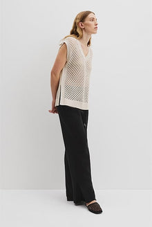Organically Grown Cotton Linen Open Mesh Knit T-Shirt