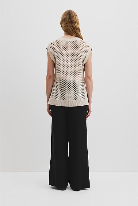 Organically Grown Cotton Linen Open Mesh Knit T-Shirt