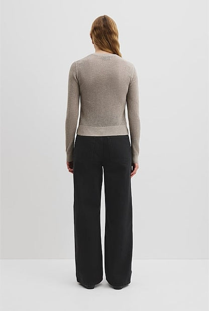Organically Grown Cotton Linen Open Mesh Knit Cardigan