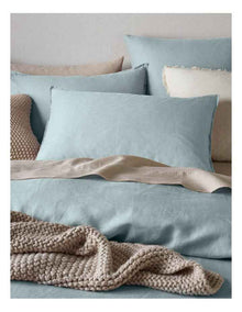 Sandy Cape Washed Belgian Linen Quilt Cover Set in Sky Blue