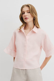 Organically Grown Linen Ruffle Detail Top