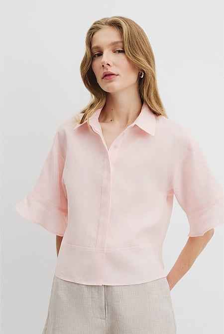 Organically Grown Linen Ruffle Detail Top