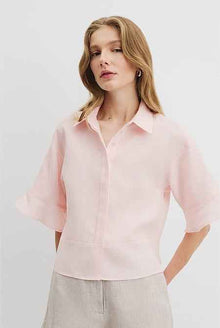 Organically Grown Linen Ruffle Detail Top