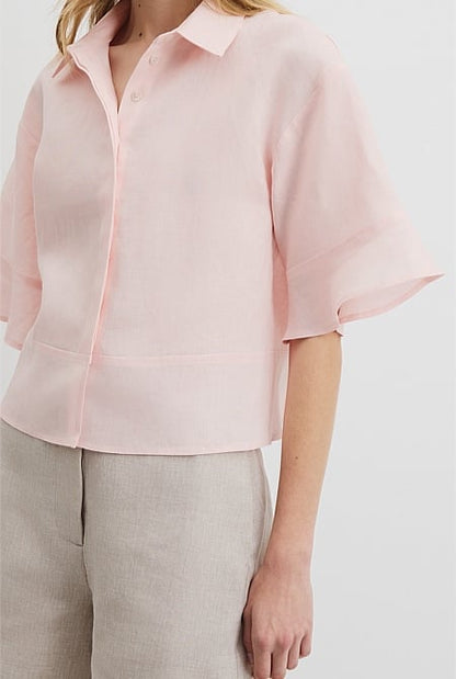 Organically Grown Linen Ruffle Detail Top