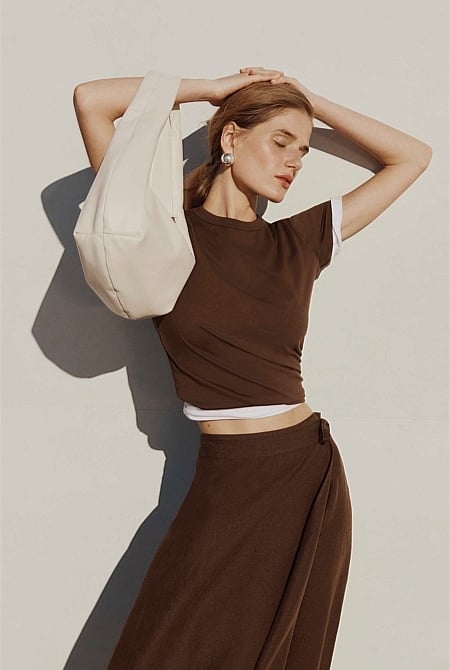 Organically Grown Linen Wrap Midi Skirt