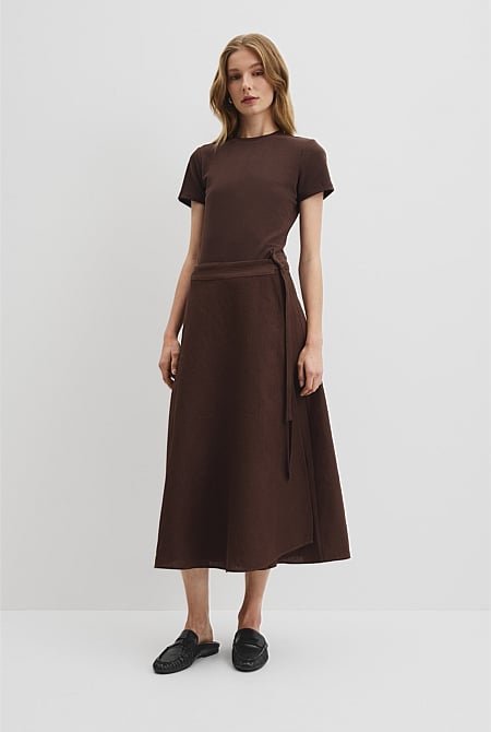 Organically Grown Linen Wrap Midi Skirt