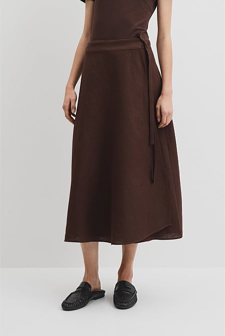 Organically Grown Linen Wrap Midi Skirt