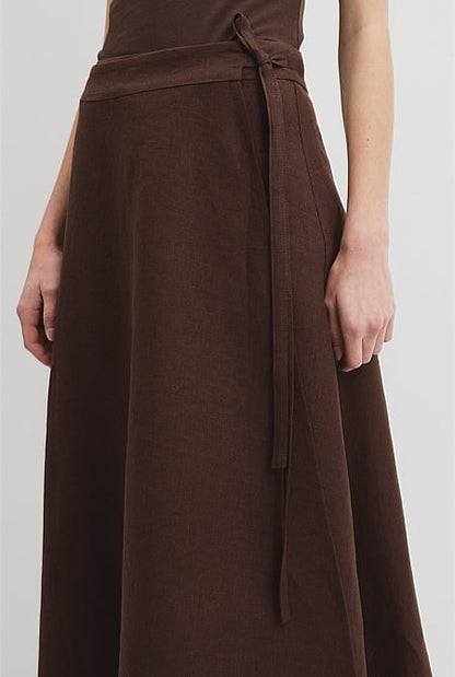 Organically Grown Linen Wrap Midi Skirt