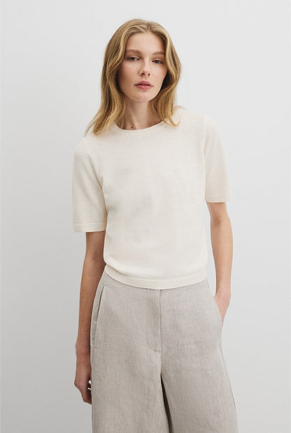 Organically Grown Cotton Linen Short Sleeve Knit T-Shirt