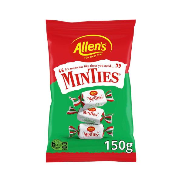 ALLEN'S LOLLIES MINTIES MINT CHEWS BAG 150G