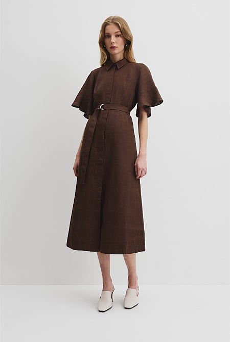 Organically Grown Linen Ruffle Detail Shirt Dress