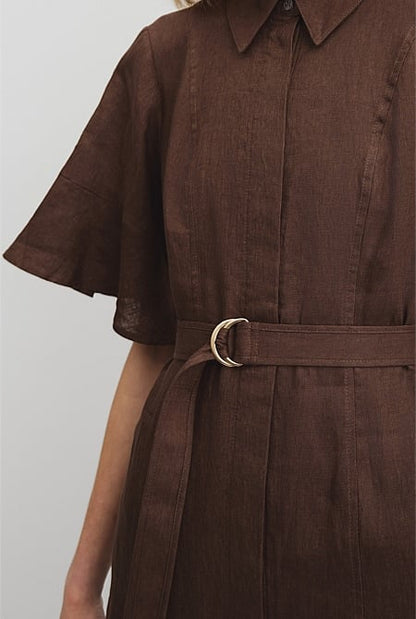 Organically Grown Linen Ruffle Detail Shirt Dress