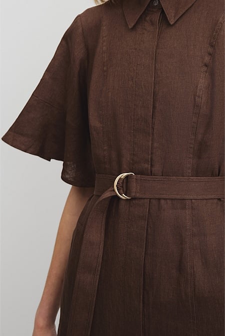 Organically Grown Linen Ruffle Detail Shirt Dress