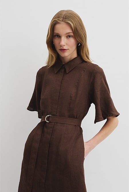 Organically Grown Linen Ruffle Detail Shirt Dress