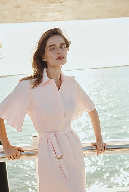 Organically Grown Linen Ruffle Detail Shirt Dress