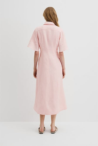 Organically Grown Linen Ruffle Detail Shirt Dress