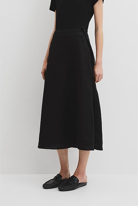Organically Grown Linen Wrap Midi Skirt
