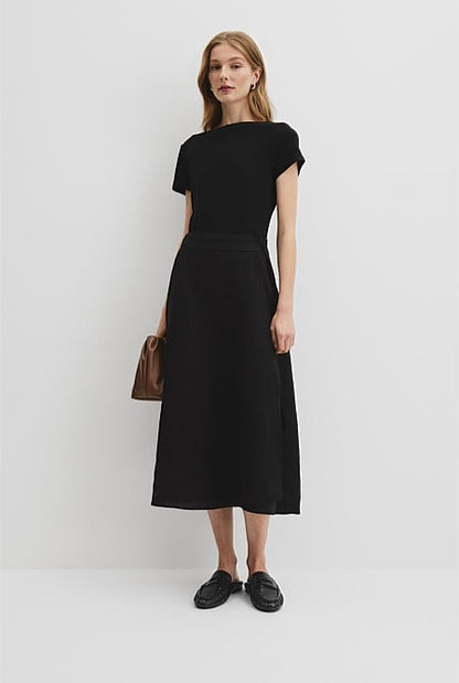Organically Grown Linen Wrap Midi Skirt