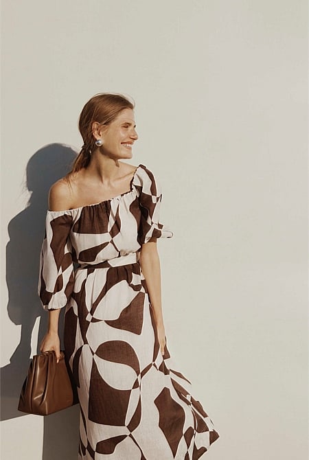 Organically Grown Linen Off-Shoulder Midi Dress