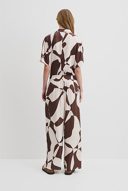 Print Pull On Cupro Pintuck Pant